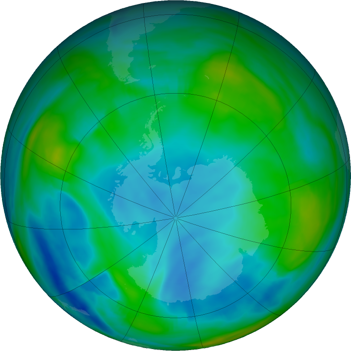 Antarctic ozone map for 05 July 2021